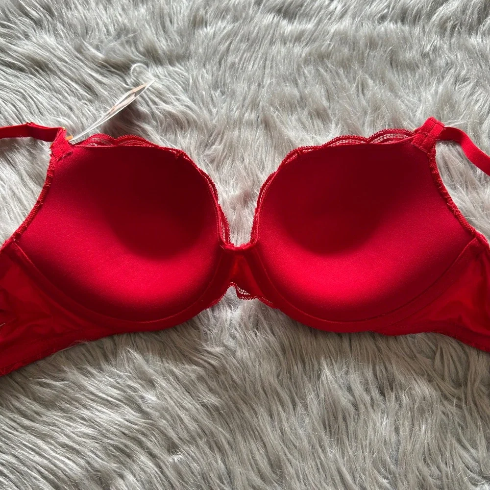 Joyspun Push Up Bra Women Size 36C Red Floral Lace Padded Underwire Back Closure